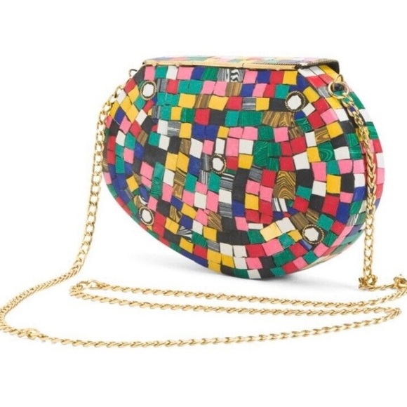 Like New/EUC Lulu Handmade Multicolor Mosaic Stone Metal Clutch/Crossbody Purse - Picture 7 of 11